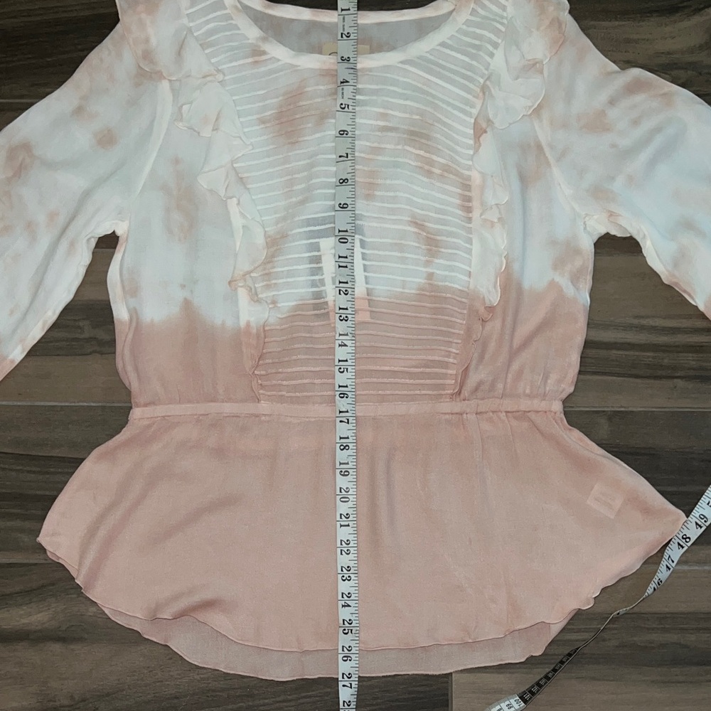 Chaser Dip Dye Pink and White Tie-Dye Ruffle Peplum Blouse Large - Picture 7 of 13